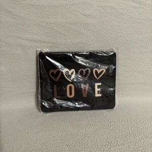 New Black Canvas Cosmetic Pouch with Love and Heart Design